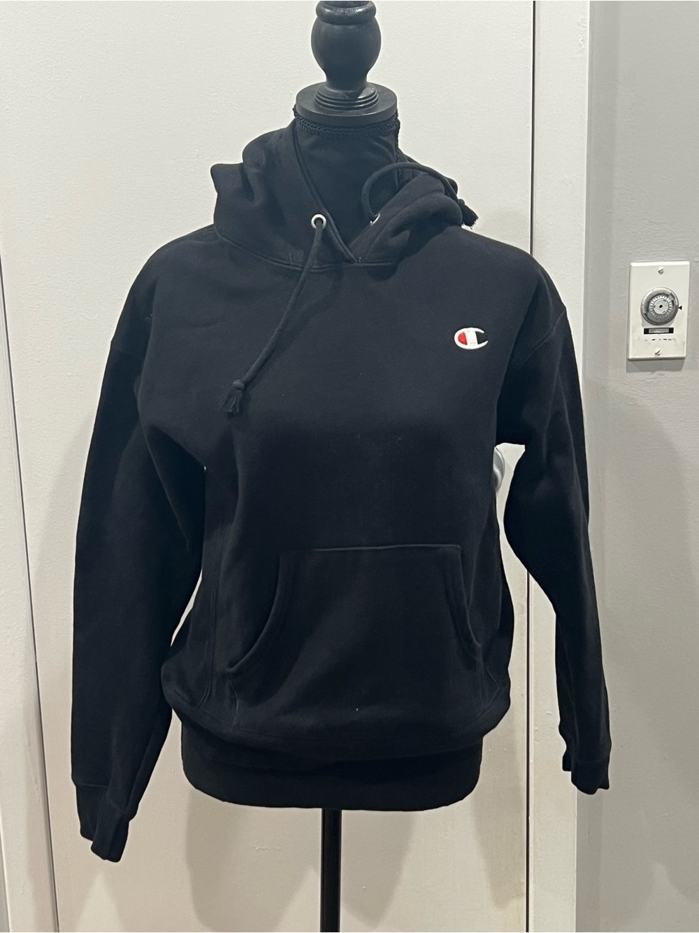 Champion Black Hoodie with Small Embroidered Logo